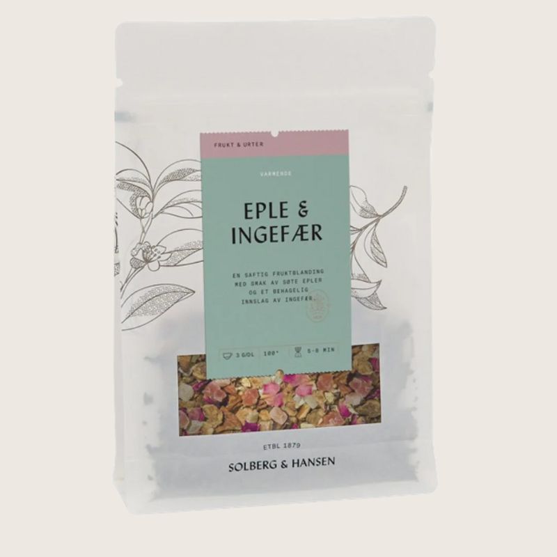 En saftig fruktte med smak av søte epler og et behagelig innslag av ingefær. Kan nytes varm og passer ypperlig som forfriskende iste.