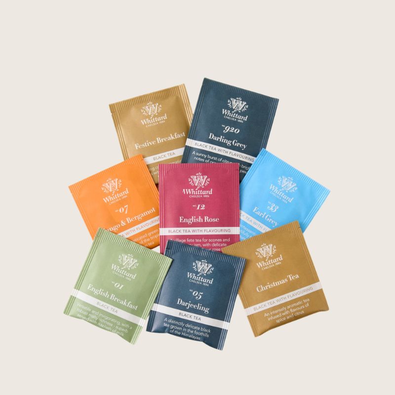 Et eksklusivt utvalg med 40 teposer i åtte varianter – fra Christmas Tea og Earl Grey til Mango & Bergamot. Perfekt gave til enhver teelsker.